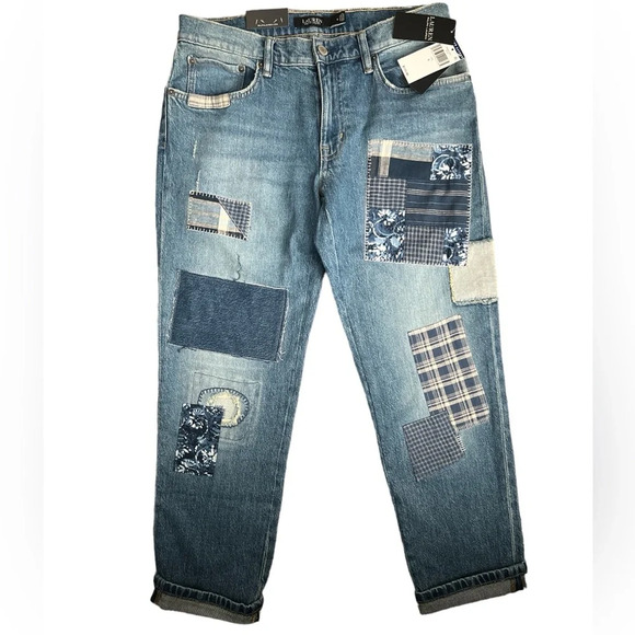 NWT Ralph Lauren Patchwork Stretch Relaxed Taper Denim Jeans Size 6 - Picture 7 of 12